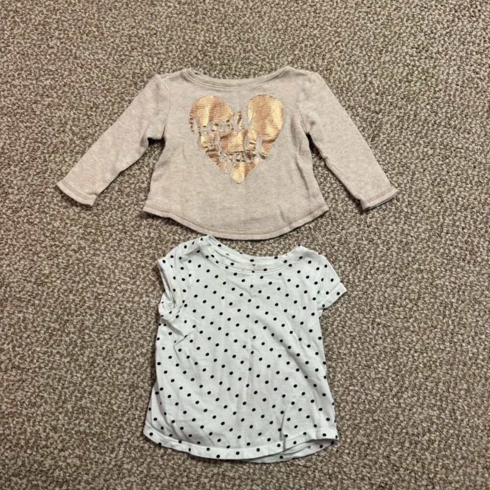 Bundle of 2 Old Navy Baby Girl Tops Heart Thermal Polka Dot Tee 12-24 Months